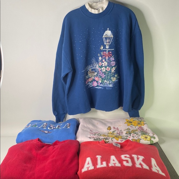 (5) Vintage Crew Neck Sweat Shirts Size XL & 2XL - Stains / Cropped - Picture 1 of 15